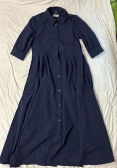 ロングシャツワンピース ネイビー 襟付き 七分袖のサムネイル