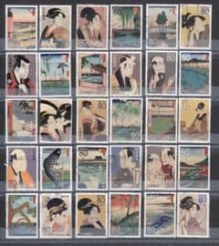 【使用済み切手】江戸名所と粋の浮世絵シリーズ・全５集・５０枚のサムネイル