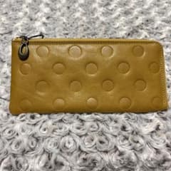 姫路レザー ドット柄 本革長財布 イエロー 日本製 コンパクト財布 天然 