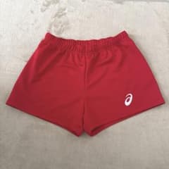 asics バレーボールパンツ 赤 - メルカリ