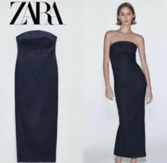 ZARA デニムワンピース ベアトップ　チューブトップのサムネイル