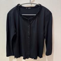 her ブラック フリル カーディガン 七分袖 Lサイズ良質な綿100%日本製のサムネイル
