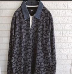STUSSY　総柄ポロシャツ　ペイズリー柄　デニム切り替えのサムネイル