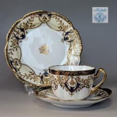 美品 オールドノリタケ マルキ印 コバルト金盛 トリオセット カップ＆ソーサー 美品 オールドノリタケ マルキ印 コバルト金盛 トリオセット カップ 工芸品