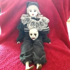 昭和レトロ 日本製 サンキョー ピエロ 人形 ビスクドール ホワイト