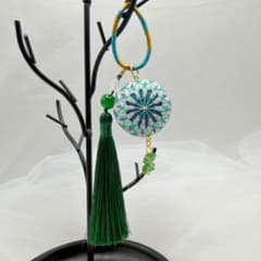 【るり手作】綺麗 可愛い 手毬 タッセル 天然石 瑪瑙 クローバー 帯飾り 根付のサムネイル