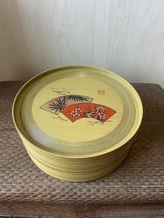 【未使用品】寿司桶 蓋付き 竹柄 漆器風 直径約27cmのサムネイル