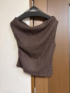 H&M 韓国 ドレープ ノースリーブ トップス ブラウン アシンメトリーのサムネイル