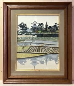 丹野真禎「斑鳩の里」額装６号●油彩画 直筆サイン 奈良法輪寺遠景！● 丹野真禎「斑鳩の里」額装6号○油彩画 直筆サイン 奈良法輪寺遠景