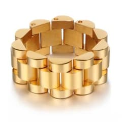 Qroza 10mm Metal Band Gold Stainless Steel Ring with Pouch