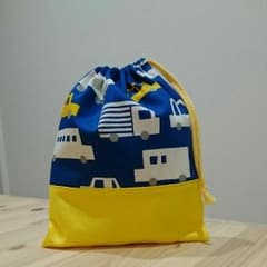 はなかっぱ様専用 ハンドメイド 巾着袋 くるま柄 ブルー×イエローのサムネイル