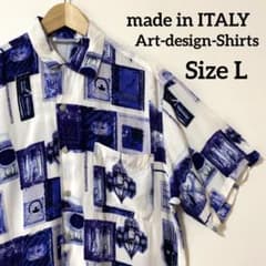 大人気古着　イタリア製　アート　レトロ総柄シャツ　レーヨン素材　マルチカラーのサムネイル