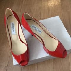 JIMMY CHOO パンプス レッド エナメル オープントゥ サイズ38 - メルカリ