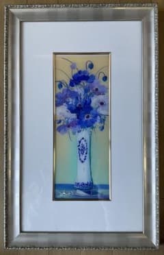 大野剛正　乙女の香り　青と紫の花の絵画 シルバーフレーム 大野剛正 乙女の香り 青と紫の花の絵画 シルバーフレーム - メルカリ