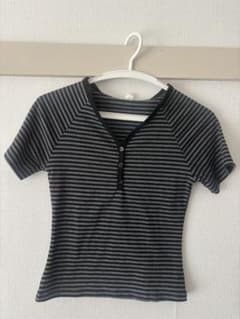 ボーダー柄 ヘンリーネック 半袖Tシャツのサムネイル