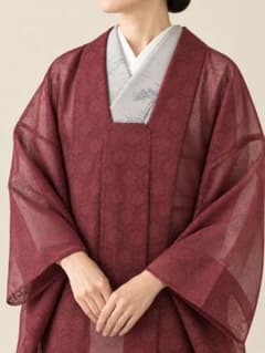 夏コート　道行　羽織 えんじ色系 亀甲に花文様のサムネイル