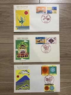 天皇陛下御在位60年、御即位、皇太子殿下御成婚　記念切手 初日カバー 3枚セットのサムネイル