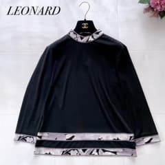 美品✨レオナール カンカン素材 カットソー トリム ハイネック 花柄 L