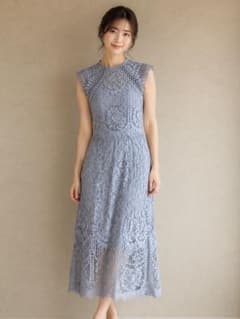 LIPSY LONDON 総レース ワンピース ドレス ブルーグレーUK8結婚式 
