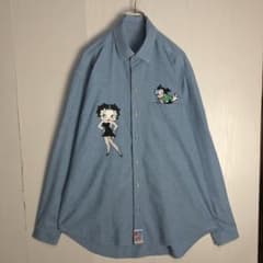 ヴィンテージ USA製 ベティ刺繍 長袖シャツ デニム XL 青