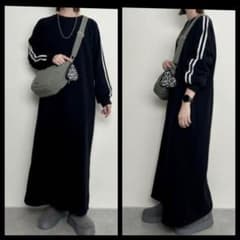 しまむら rumiライン長袖ロングワンピース Sサイズ　中黒 ブラック