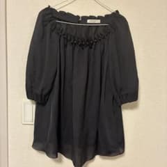 【美品】ADORE ギャザーブラウス 38 黒 バックリボン コットン混のサムネイル