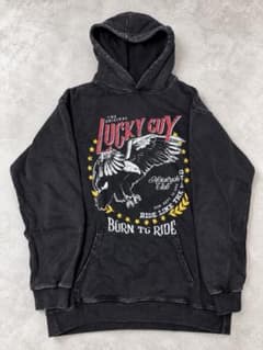 ヴィンテージ加工 LUCKY GUY プリント パーカー ブラックのサムネイル