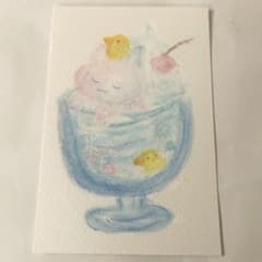 手描き クレヨン オリジナル イラスト クリームソーダ
