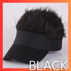 【ブラック】サンバイザー ベースボールキャップ　パイクヘアウィッグ付き 男女兼用