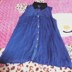 衿付きレースタンクトップ♡青×黒のサムネイル