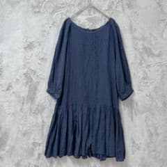 nano universe 7/8 Sleeve Dress, Polka Dot Pattern, Navy, Free Size