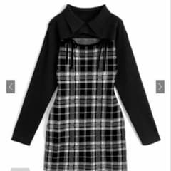 フロントオープンチェックミニワンピ❤︎ チェック柄フロントオープンリボンニットミニワンピース GRL ru1373