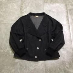 vintage ジャケット 黒 ウール 短丈 銀ボタン 高級感