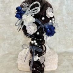 55 髪飾り 成人式 振袖 卒業式 袴 シルバー ブルー りぼん パール