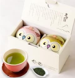 新品未開封 静岡茶 ふくろう缶 2個セット 箱付き 縁起物 お茶ギフトのサムネイル