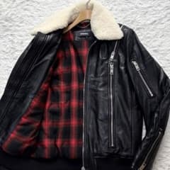 極美品】 DIESEL レザー 中綿 2WAY ボア チェック ブラック - メルカリ