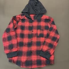 キッズフード付き フランネルチェックシャツ レッド 赤黒のサムネイル