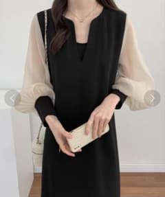 ABITOKYO 異素材シアースリーブスキッパネックスリットワンピースのサムネイル