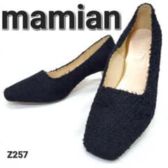 Mamian Tweed Pumps, Square Toe, Black, Size 25cm, Made in Japan