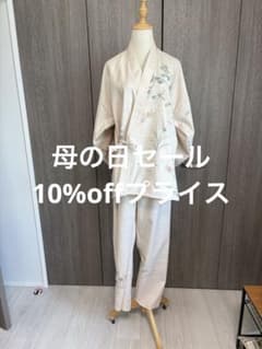 着物リメイク 訪問着 友禅 紬地 刺繍 草花文正絹から作務衣 股下72cm