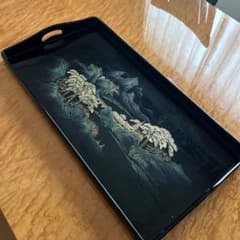 黒塗り漆 山水蒔絵 お盆 大型 トレー 黒漆塗 山水蒔絵 お盆 大型 トレー - メルカリ