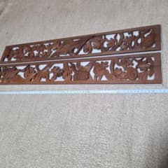 木彫り 透かし板 飾り板 72cm×10.5cmの2枚 鶴と松 欄間飾り風 壁掛