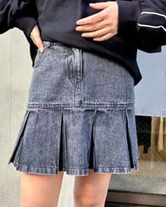 INGNI 裾切替プリーツデニムミニスカート グレーのサムネイル