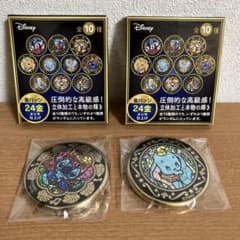 ディズニー 24金メッキ仕上げ 金バッジ スティッチ、ダンボ 2点セット