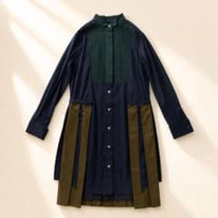 sacai サカイ 19AW 希少 異素材切替 プリーツ ロングシャツワンピース