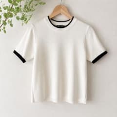 ZARA ザラ 配色ニット 半袖 エクリュ ブラックのサムネイル