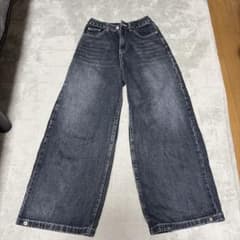 ウォッシュ加工 ワイドデニムパンツ ブラックのサムネイル