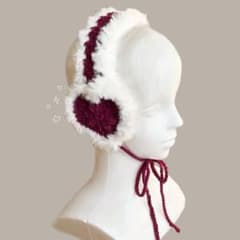 イヤーマフ　ハート　ワインレッド　モフモフのサムネイル