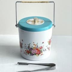 美品！【 昭和レトロ 】 花柄 と水色の蓋の アイスペール　 ※送料込のサムネイル