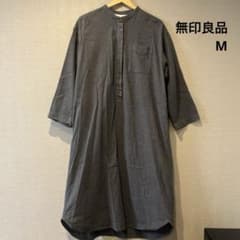 MUJI 無印良品　スタンドカラー ロングシャツ ダークグレー　ワンピース　Mのサムネイル